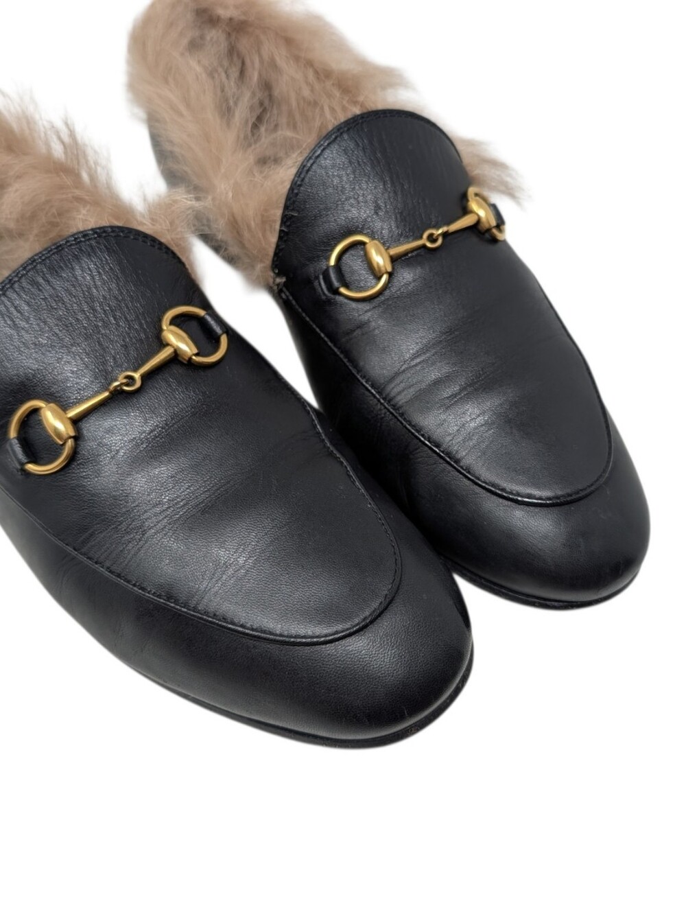 Gucci Black Leather Fur Jordaan Loafer Size EU 39 - Picture 6 of 12
